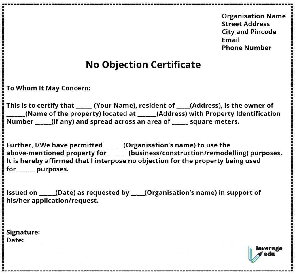 No Objection Certificate Format For Building Owner - Printable Form 